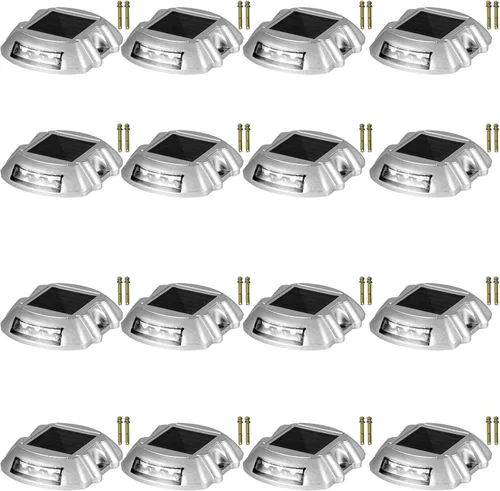 Vista 14 de VEVOR Paquete de 16 luces solares para entrada con botón de interruptor, luces de cubierta impermeables, muelle inalámbrico, 6 LED para advertencia