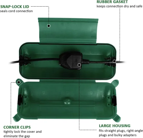 Vista 5 de Flemoon Paquete de 3 fundas de seguridad para cable de extensión para exteriores con sello impermeable, caja de conexión eléctrica resistente a