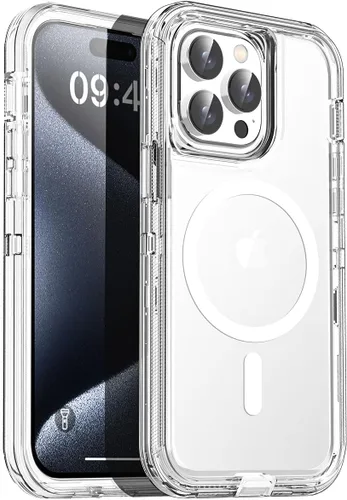 Vista 42 de AICase Funda transparente para iPhone 15 Pro Max, compatible con MagSafe 3 en 1, resistente protección contra caídas, cuerpo completo, a prueba