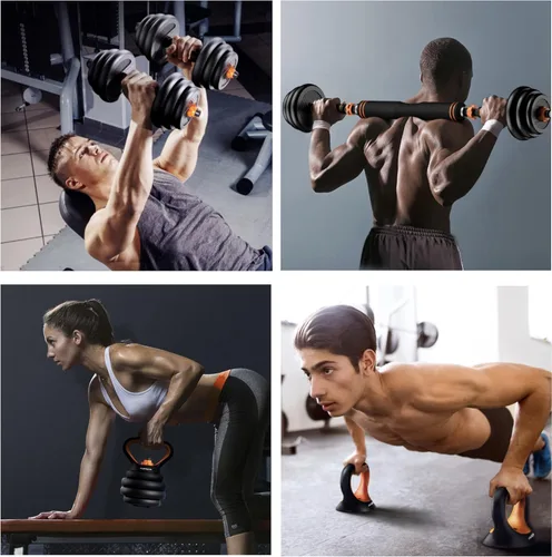 Vista 6 de Juego de mancuernas ajustables 4 en 1 para gimnasio en casa, juego de mancuernas de peso libre de 44 libras con conector utilizado como soporte