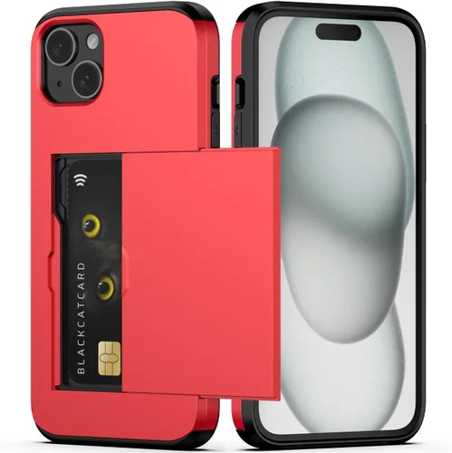 Vista 54 de Nvollnoe Compatible con iPhone 15 Funda con ranura para tarjetas, resistente, protectora de doble capa, a prueba de golpes, ranura oculta
