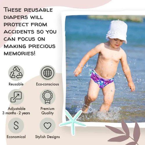 Vista 3 de Pañal de natación reutilizable y top para bebés, bebés y niños pequeños Pañal de natación ajustable para niñas de 0 a 2 años, ecológico, lavable