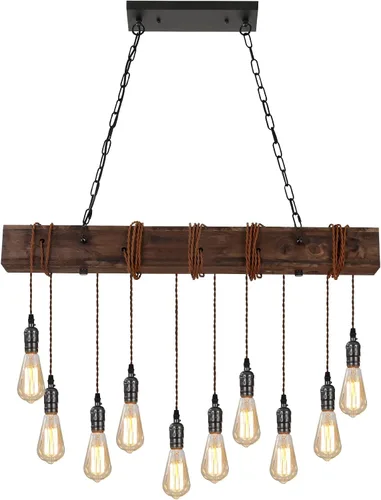 Vista 11 de KEESFU 4 luces colgantes de granja para isla de cocina, luz colgante de techo de madera rústica, altura ajustable, lámpara de comedor para isla