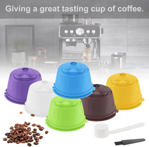 Vista 3 de Cápsula de café reutilizable para cafeteras Nescafe Dolce Gusto, paquete de 6 filtros de cápsulas de café coloridos recargables con cepillo