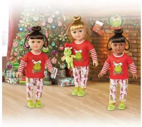 Vista 4 de My Life As Grinch Sleepover - Muñeca de Navidad coleccionable de 18 pulgadas con bono (morena oscuro/marrón)