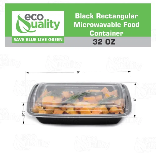 Vista 3 de EcoQuality - Paquete de 100 recipientes reutilizables para almacenamiento de alimentos de 32 onzas con tapas, rectangulares sin BPA, aptos