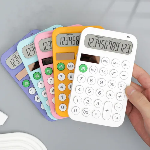Vista 6 de Calculadora electrónica de escritorio, funciona con energía solar, calculadora de 12 dígitos con botones redondos, pantalla LCD, calculadoras