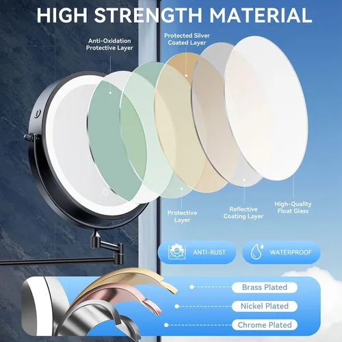 Vista 9 de Espejo de maquillaje iluminado de pared 30X/1X de 10 pulgadas, espejo de aumento de doble cara recargable de 5000 mAh con luz, espejo de tocador LED