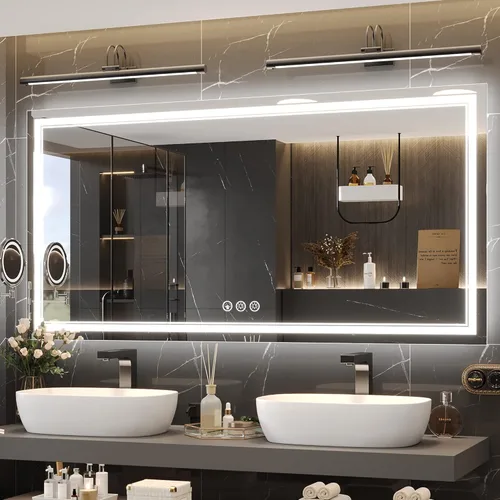 Vista 24 de Ratsamee Espejo de baño LED de 30x30 pulgadas con iluminación frontal y trasera (control independiente), espejo iluminado para pared de baño con 3