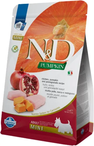 Farmina - Alimento seco para perros adultos sin granos con calabaza, pollo y granada, mini raza