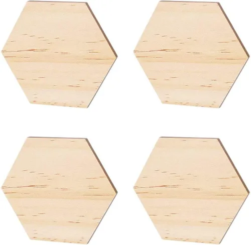 Vista 3 de SUPVOX Rebanadas de madera Adornos de forma hexagonal Losas de madera Artesanía DIY Decoración 3.5 in 25Pcs