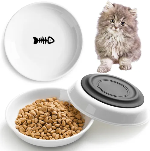 Tazones de comida para gatos, cuencos de cerámica para gatos con base de silicona antideslizante, paquete de 6 platos silenciosos y platos para