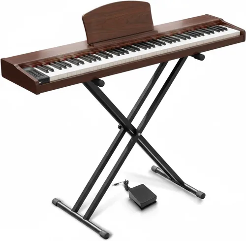 Longeye Teclado de piano de 88 teclas, piano eléctrico de madera, piano digital semi pesado para principiantes y profesionales con soporte para