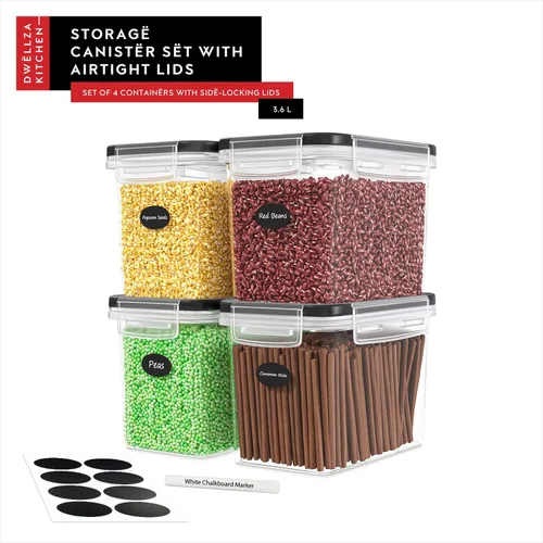 Vista 8 de DWËLLZA KITCHEN Juego de recipientes herméticos para almacenamiento de alimentos, 4 piezas de 3.6 litros, de plástico, sin BPA, aptos