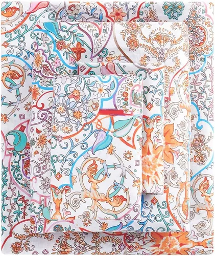 Vista 7 de Wake In Cloud - Sábanas bohemias, 100% algodón, juego de sábanas de 4 piezas, ropa de cama estética con estampado de cachemira bohemio hippie