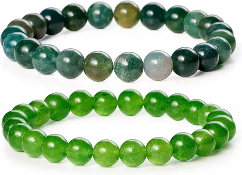 Bivei Natural Gemstone Semi Precious Healing Crystals Handmade Stretchy Round Beads Bracelet, Enhance Positive Energy