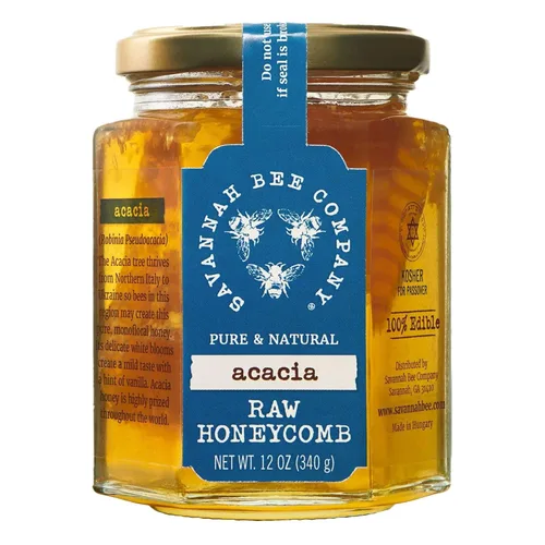 Savannah Bee Company Honey Comb Acacia Hex Jar - Tarro de cristal de miel de acacia pura