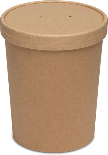 Vista 2 de Comfy Package Caja de 200 recipientes de papel kraft de 32 onzas con tapas ventiladas, cuencos de sopa calientes, tazas de helado desechables