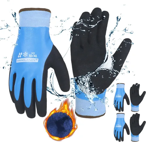HANDLANDY Waterproof Work Gloves for Cold Weather, Insulated Winter Work Gloves with Grip for Men Women - 2 Pair