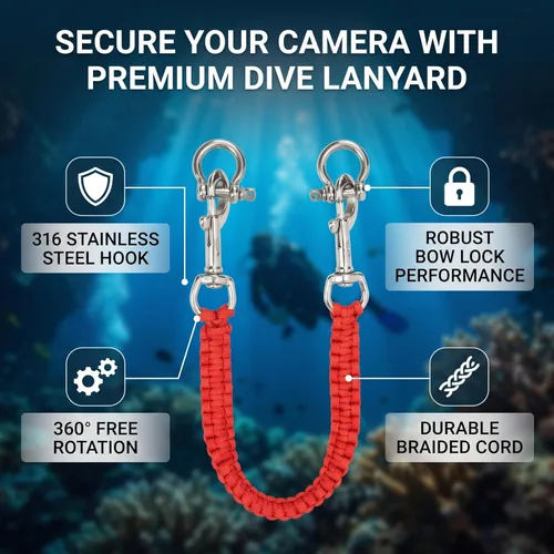 Vista 2 de VGEBY Cordón para cámara de buceo, 360 grados retráctil de rotación flexible para cámara, cordón de transporte, accesorios de buceo (rojo) Carcasa