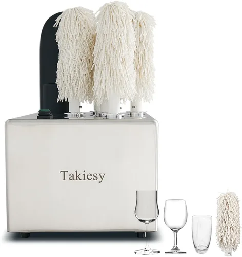 Máquina pulidora de vidrio comercial con 6 cepillos de microfibra, 330 tazas/hora, secado al aire caliente a 136 ℉ y cabezales certificados LFGB,