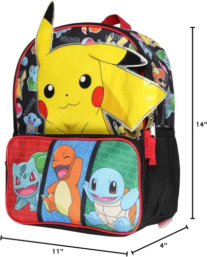 Vista 6 de Bioworld Pokemon Mochila 3D Pikachu Bulbasaur Squirtle Charmander 14" Mochila de viaje escolar para niños