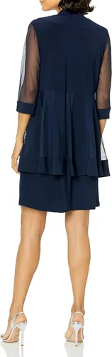 Vista 3 de R&M Richards - Vestido de mujer pequeño con 2 piezas de malla y cuello con cuentas
