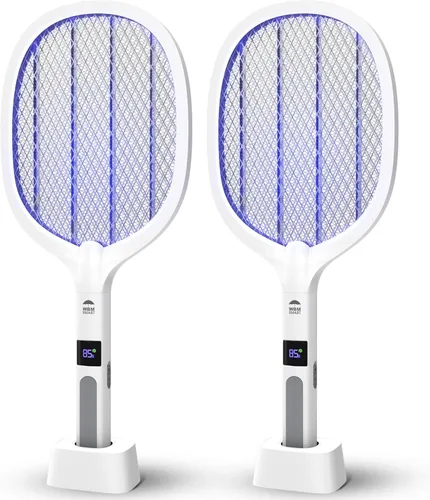 WBM Smart Matamoscas eléctrico 2 en 1, lámpara de trampa de mosquitos y raqueta, matamoscas eléctrico recargable por USB para el hogar y al aire