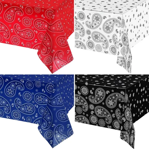 Vista 19 de Mantel rectangular de plástico con estampado de cachemira para fiestas temáticas de vaquero occidental, 108 x 54 pulgadas (rojo, paquete de 3)