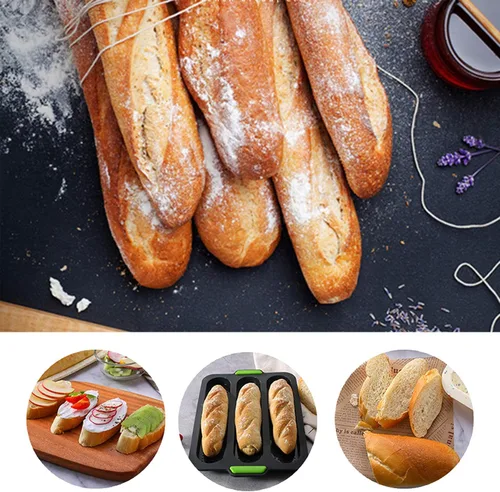 Vista 5 de Molde de silicona para baguette, antiadherente de 3 olas, pan de tostada francesa, molde para hornear, moldes de silicona perforados, molde para 3