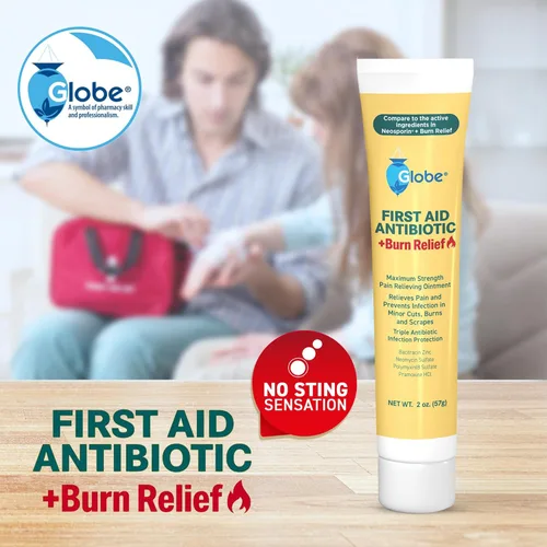 Vista 8 de Globe First Aid Antibiótico Burn Relief, ungüento antibiótico triple de máxima fuerza para protección contra infecciones 24 horas, 2 onzas
