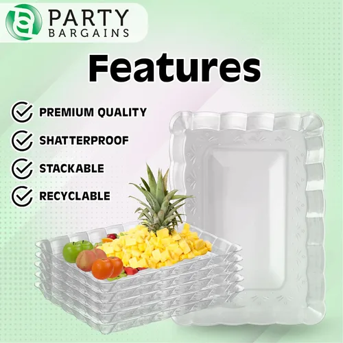 Vista 3 de Party Bargains Bandeja de plástico festoneada de 9 x 13 pulgadas, transparente, paquete de 4