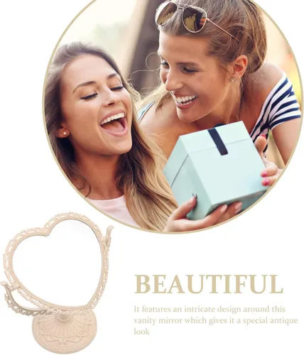 Vista 5 de Lurrose - Espejo de tocador con forma de corazón, espejo de maquillaje de doble cara con espejo de mesa de 360 grados con soporte para baño