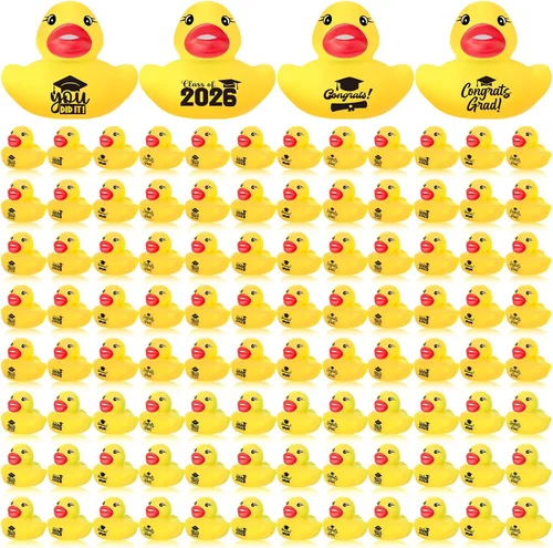 MiniInflat 100 patos de goma de graduación de clase 2026 a granel 2026 Congrats Grad, varios patos de goma para graduación, juguetes de pato para