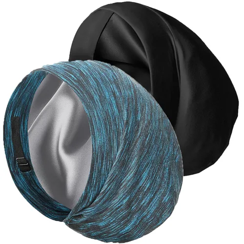 Vista 15 de Gorro de Satén con Forro de Seda para Dormir - Cubierta Ajustable para el Cabello, Gorro para Cabello Encrespado, Gorro de Noche Holgado, Protección