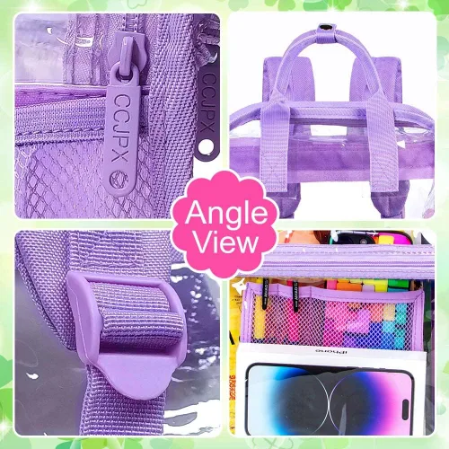 Vista 6 de ZLYERT Mochila transparente, bolsa de libros transparente resistente, mochilas grandes de PVC transparentes para mujeres y hombres, Púrpura