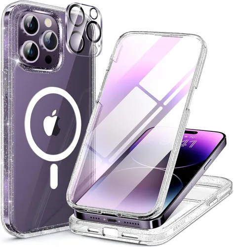 Vista 69 de Miracase Glass Series - Funda transparente para iPhone 14 Pro Max de 6.7 pulgadas, antigolpes, cuerpo completo, protector de pantalla de vidrio