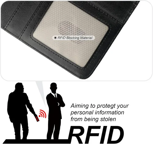 Vista 5 de Bocasal Funda tipo cartera desmontable para iPhone 13 Pro con bloqueo RFID, ranuras para tarjetas, soporte de cuero PU premium con soporte magnético