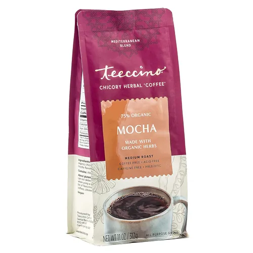 Vista 3 de Teeccino Paquete variado de café de hierbas, avellana, moca y java, café de hierbas molido que es prebiótico, sin cafeína y sin ácidos, tostado