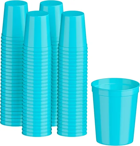 Vista 22 de PartyPrints Paquete de 100 vasos de plástico en blanco reutilizables de 16 onzas, color azul real, vasos para estadios a granel, libres de BPA