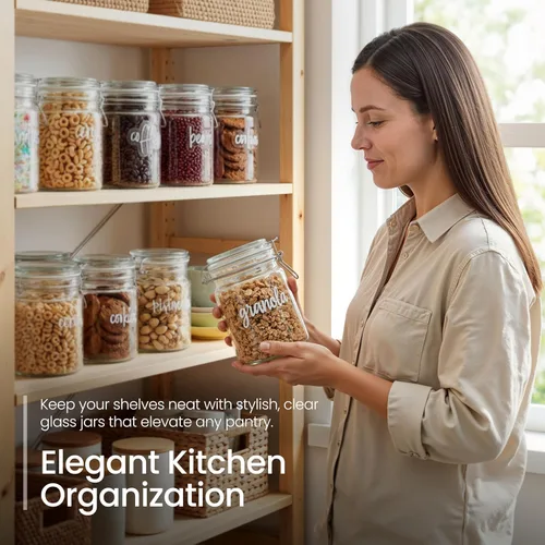 Vista 2 de Talented Kitchen Paquete de 6 tarros herméticos de almacenamiento de alimentos con tapas, tarros de vidrio transparente de 25 onzas, junta