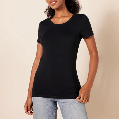 Vista 3 de Tienda Essentials - Camiseta de manga corta con cuello redondo y ajuste clásico para mujer, paquete múltiple