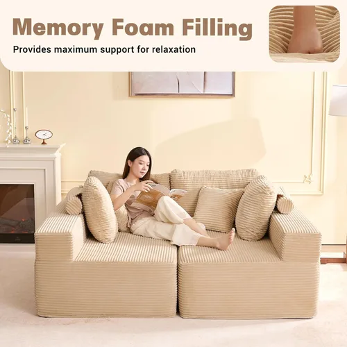 Vista 8 de Sofá modular de 138 pulgadas de espuma viscoelástica para sala de estar, juego de sofá cama de pana, color negro