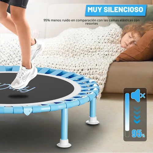 Vista 7 de 40" Fitness Mini Trampoline with Adjustable Handle Bar, 330lbs Foldable Bungee Rebounder for Adults, Stable & Quiet Exercise Rebounder Indoor Workout