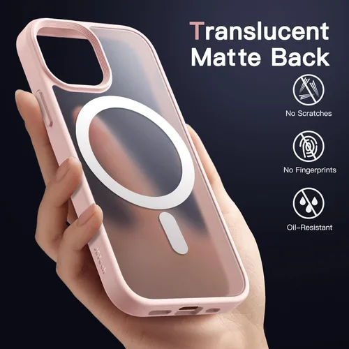 Vista 4 de JETech Funda magnética para iPhone 13 Mini de 5.4 pulgadas, compatible con MagSafe, translúcida mate, delgada, a prueba de golpes, color rosa tiza