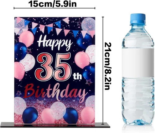 Vista 301 de LINGTEER Decoración de cumpleaños, soporte para globos, centros de mesa de acrílico, póster impreso de feliz 50 cumpleaños, centros de mesa de Negro