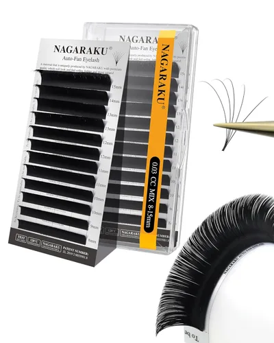 NAGARAKU Easy Fan - Extensiones de pestañas de volumen de 0.001 in, rizo CC, bandeja mixta de 0.315 a 0.59 pulgadas, bandeja mixta de visón