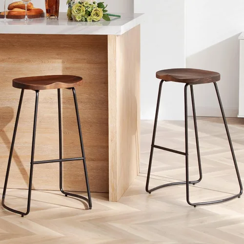 Vista 33 de HeuGah Juego de 3 taburetes de bar, taburetes de bar de madera para asiento de mostrador, taburete de bar sin respaldo de 26 pulgadas para isla