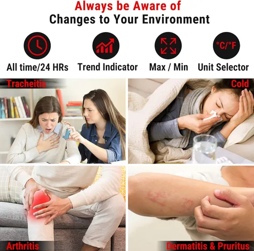 Vista 3 de Hidrómetro ThermoPro TP62 digital e inalámbrico para interior y exterior, medidor de temperatura y humedad con pantalla LCD de retroiluminación